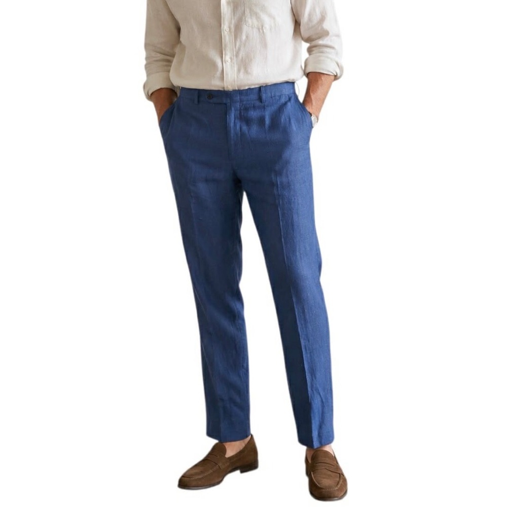 Peter Millar Harker Blue Nubby Linen Wool Blend Trouser Pant Size 42 X 28 1/2